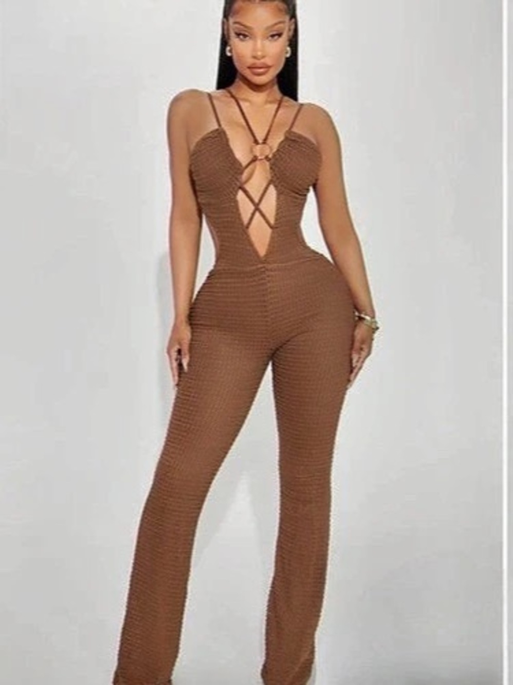 Fashion Nova Island Dreams Crochet Jumpsuit Flare Jumpsuit Brown Small 1.T